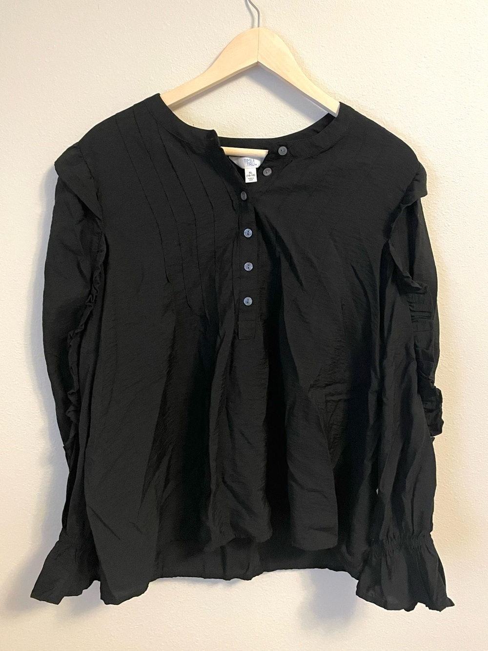 Time and Tru - Black Pintuck Button-Front Blouse - Size XL